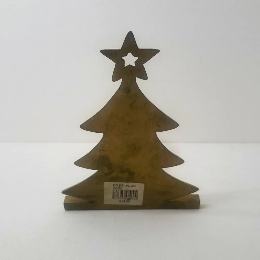 Vintage Cost Plus Brass Christmas Tree Stocking Holder For Mantel